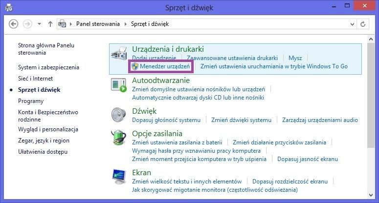 Jeśli w oknie panelu sterowania nie występuje ikona Menedżer urządzeń, to znaczy ze jest on podzielony na kategorie i