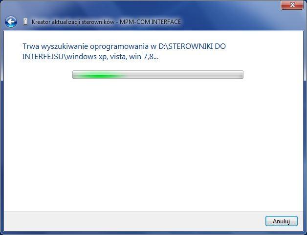 Następnie wyświetli się okno informujące o postępie instalacji sterowników.