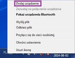 5.2 Windows 7 W celu konfiguracji połączenia bezprzewodowego w standardzie Bluetooth należy rozwinąć opcje komunikacji Bluetooth z obszaru