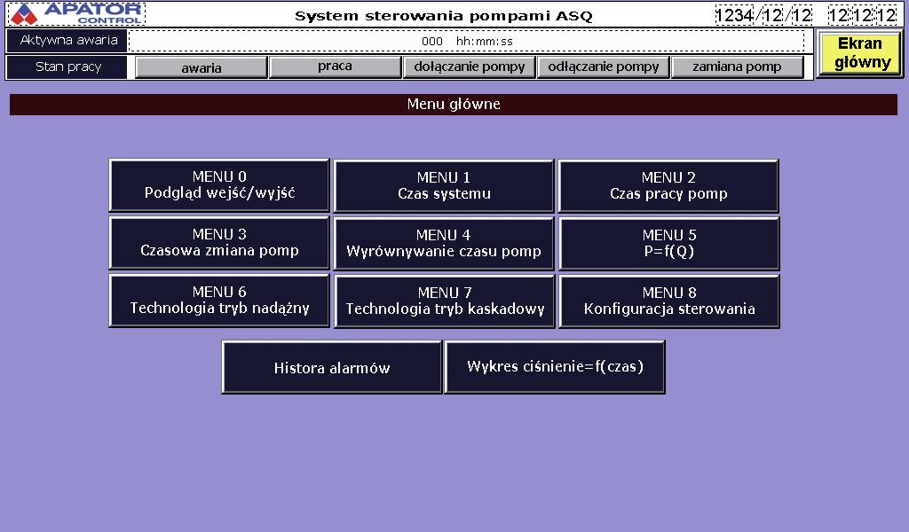 PANEL OPERATORSKI Dotykowy, kolorowy panel operatorski o przekątnej 4, 7 lub 10 ciśnienie zadane i ciśnienie zmierzone prąd