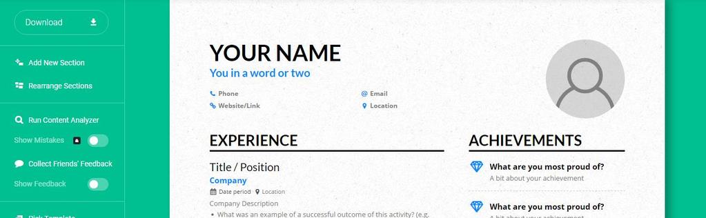Aplikacje do tworzenia CV https://app.enhancv.com/resume/new https://novoresume.