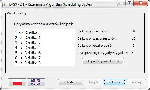 Rys. 5. Okno wyników programu KASS v.2.1 [opracowanie własne] Możliwe jest również wyeksportowanie wyników do pliku csv. Plik twn może być obsługiwany przez arkusz kalkulacyjny taki jak np. Excel.