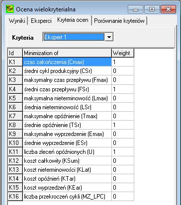 Okno Kryteria ocen Okno porównywania