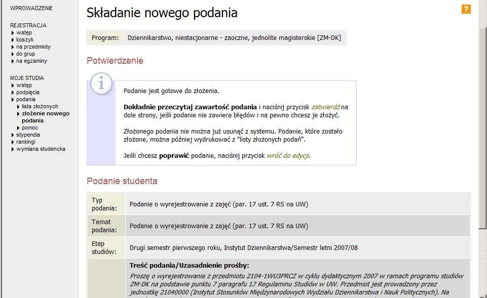 W uzasadnieniu powinien powołać się na właściwy punkt Regulaminu Studiów.