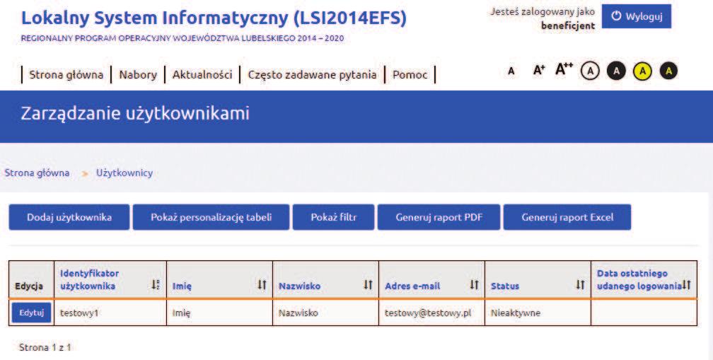 Aby dodać nowego użytkownika należy kliknąć przycisk Dodaj użytkownika, a następnie wypełnić formularz i zatwierdzić przyciskiem Załóż konto.