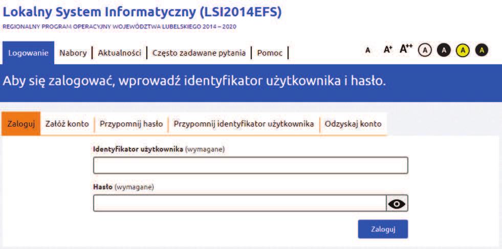 Po kliknięciu przycisku Zaloguj użytkownik zostanie przeniesiony na Stronę główną LSI2014EFS. 4.