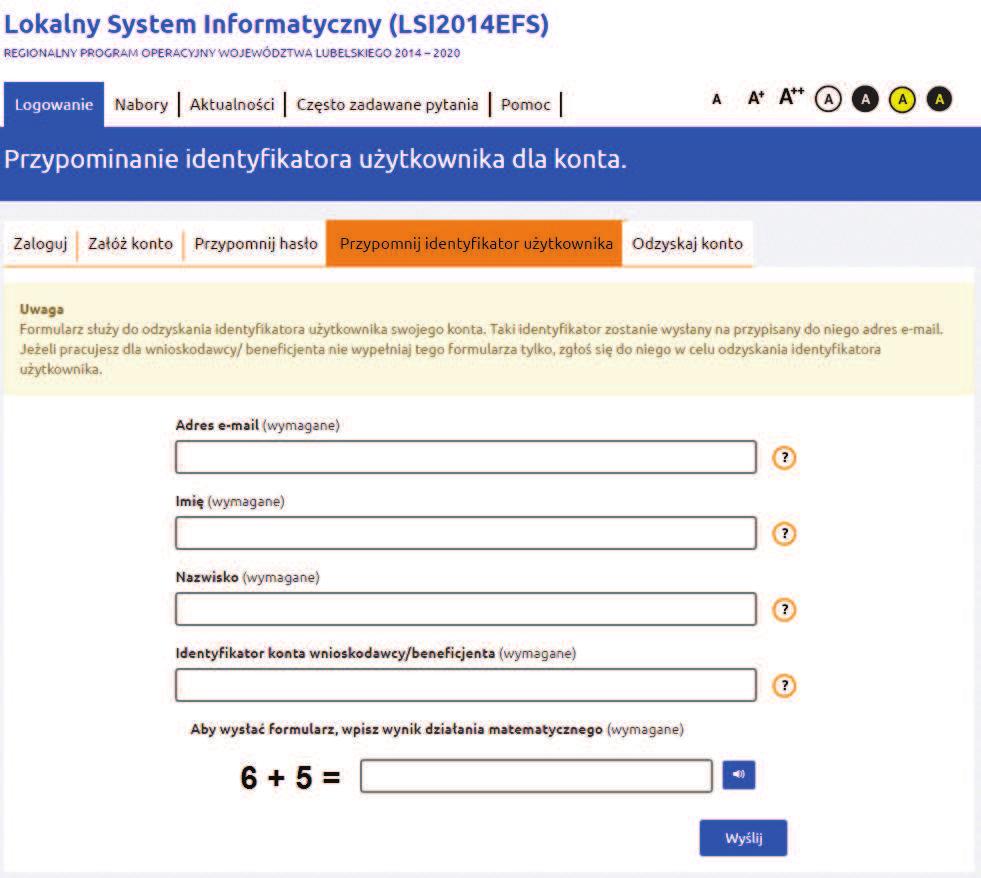 7. Odzyskiwanie konta Jest to funkcja, która pozwala na odzyskanie konta wraz z danymi projektów przez nowo zakładane konto.