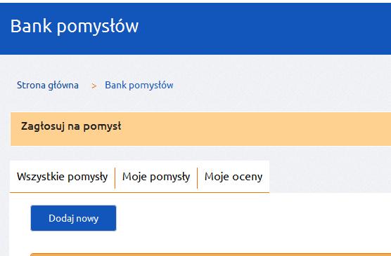 Aby dodać własny pomysł należy kliknąć przycisk Dodaj nowy, a