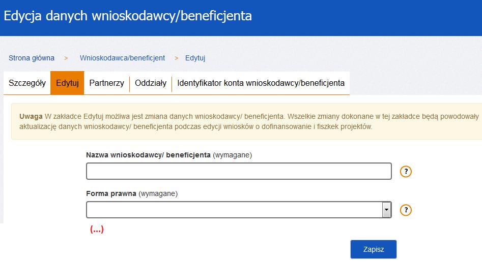Jeżeli formularz został wypełniony poprawnie po kliknięciu Zapisz pojawi się następujący komunikat: