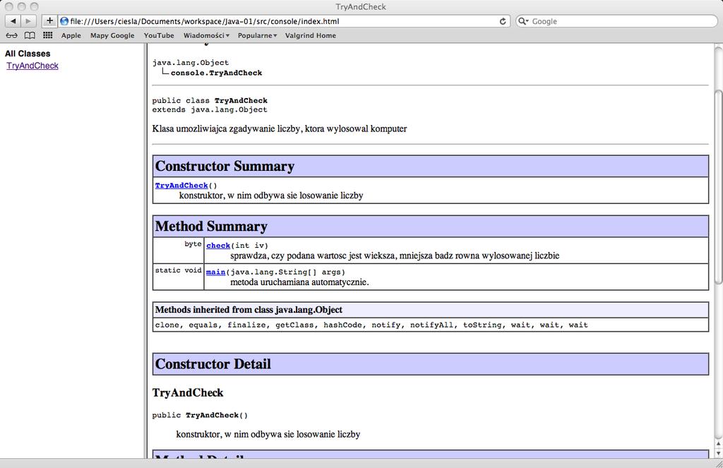 JAVADOC AUTOMATYCZNE GENEROWANIE DOKUMENTACJI javadoc TryAndCheck.