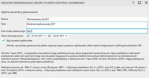 2 W pierwszym kroku należy podać nazwę i opis paczki są to dane czysto ewidencyjne, które służą do odpowiedniego organizowania paczek plików w programie. Kod urzędu skarbowego jest polem wymaganym.