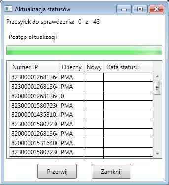 Aby uruchmić aktualizację należy kliknąć na przycisk Uruchm aktualizację statusów.