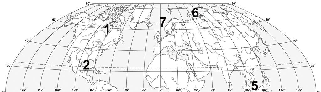 1. Zadania 55 Zadanie 94. Na mapie numerami 1. 7. oznaczono wybrane obszary morskie. Na podstawie: Atlas geograficzny. Liceum, Warszawa 2003, s. 10.