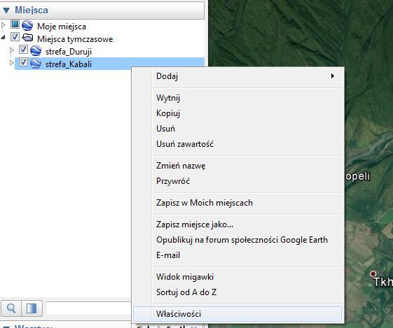 klawiszem myszy i wybrać opcję Właściwości (ryc. 5). Ryc. 5. Edycja warstwy KML.