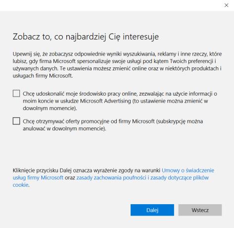 64 65 68 69 66. Usuń zaznaczenie opcji Chcę udoskonalić moje środowisko pracy online, zezwalając na użycie informacji o moim koncie w usłudze Microsoft Advertising.