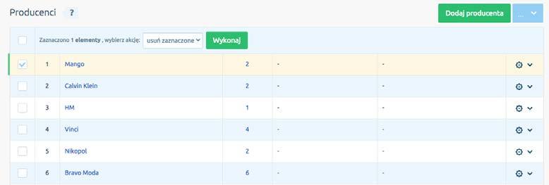 Asortyment (1), a następnie kliknij nazwę producenta na liście (2).