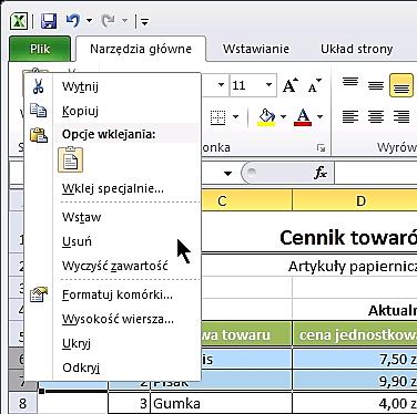 Aby usunąd z tabeli wskazane wiersze/kolumny należy je w pierwszej kolejności zaznaczyd myszą klikając na nagłówku