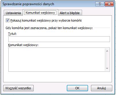 KOMUNIKAT O BŁĘDZIE. Komunikat tego typu jest wyświetlany tylko wtedy, gdy użytkownik wpisze niepoprawne dane i naciśnie klawisz ENTER. Do wyboru są 3 typy komunikatów o błędzie: 1.