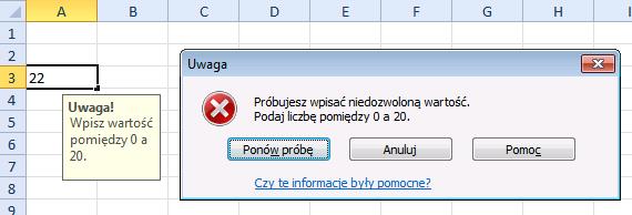 Teraz po wpisaniu liczby niezgodnej z narzuconymi kryteriami pojawia się