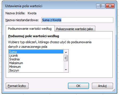 4) Jeżeli do sekcji Filtr raportu doda się pole, na liście rozwijanej pojawią się pozycje pola. Lista umożliwia filtrowanie wyświetlanych danych przy użyciu jednej lub większej liczby pozycji. 1.6.