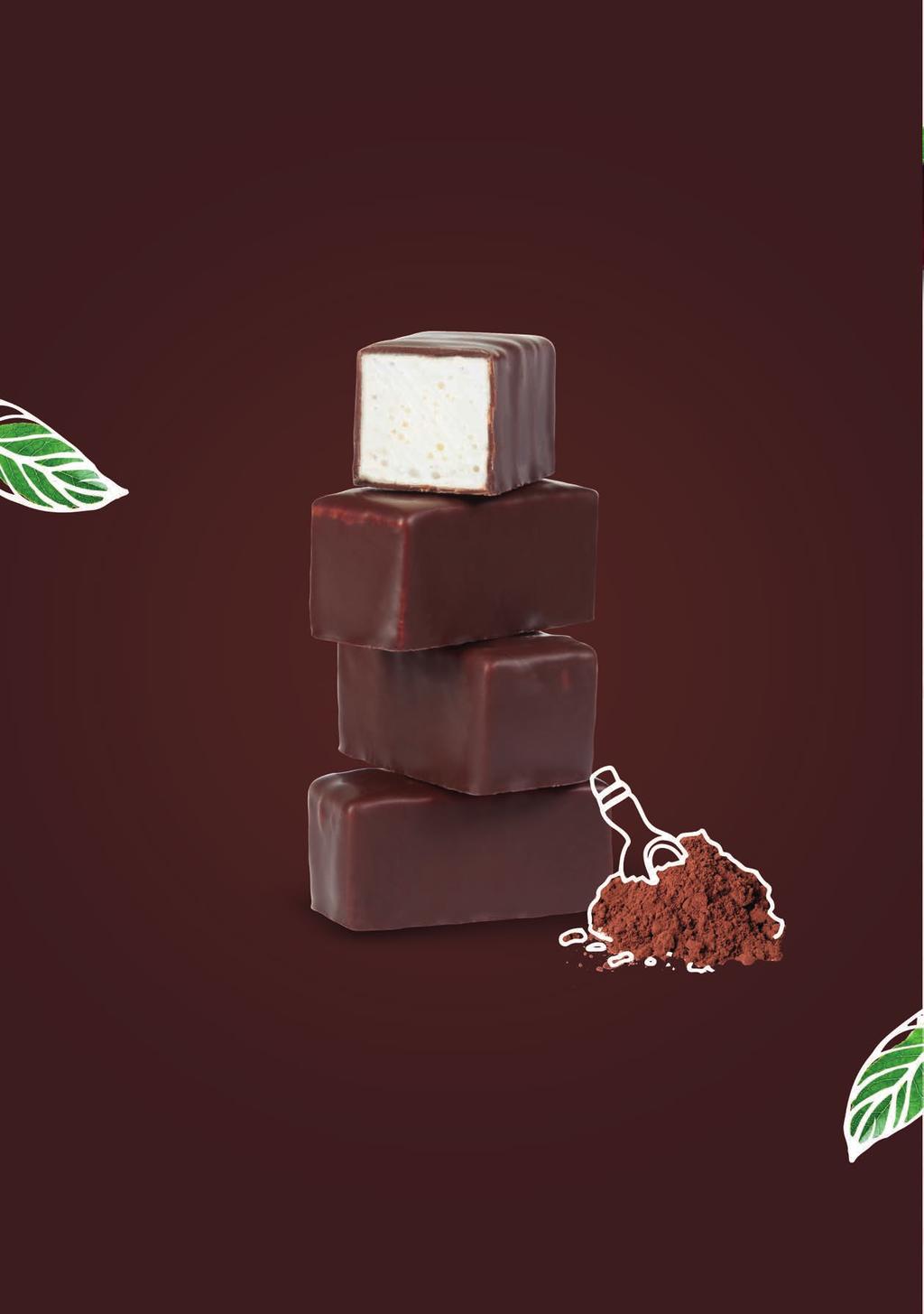 Produkty w prawdziwej czekoladzie Products covered in real chocolate Kuszące połączenie prawdziwej czekolady i przepysznego, delikatnego nadzienia w różnych wariantach smakowych, to wyjątkowa