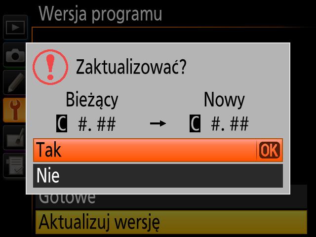 Wyłącz aparat i wyjmij kartę pamięci. 8-2. Sprawdź wersję oprogramowania sprzętowego aparatu, zgodnie z opisem w kroku 2, Sprawdź aktualną wersję oprogramowania sprzętowego. 8-3.