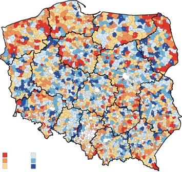 Dynamika przedsiębiorstw WDP do 0,50 0,90 0,95 0,95 1,00 1,00 1,05 1,05 1,10 1,10 i więcej RYSUNEK 2. Dynamika przedsiębiorstw na obszarach wiejskich w Polsce w latach 2009 2013 FIGURE 2.