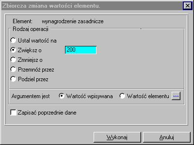 90 Rys. 2-7 Okno ZBIORCZA ZMIANA WARTOŚCI ELEMENTÓW. ELEMENT - nazwa elementu, którego wartość ma być zmieniona.