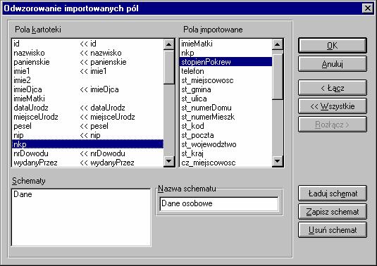 138 Rozdział 1 Ogranicznik pola W opuszczanym polu listy należy wybrać znak oddzielający kolejne pola w pliku z danymi.
