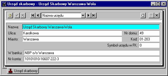 320 Pasek narzędziowy Panel z danymi urzędu Rys. 8-6 Okno danych urzędu skarbowego.