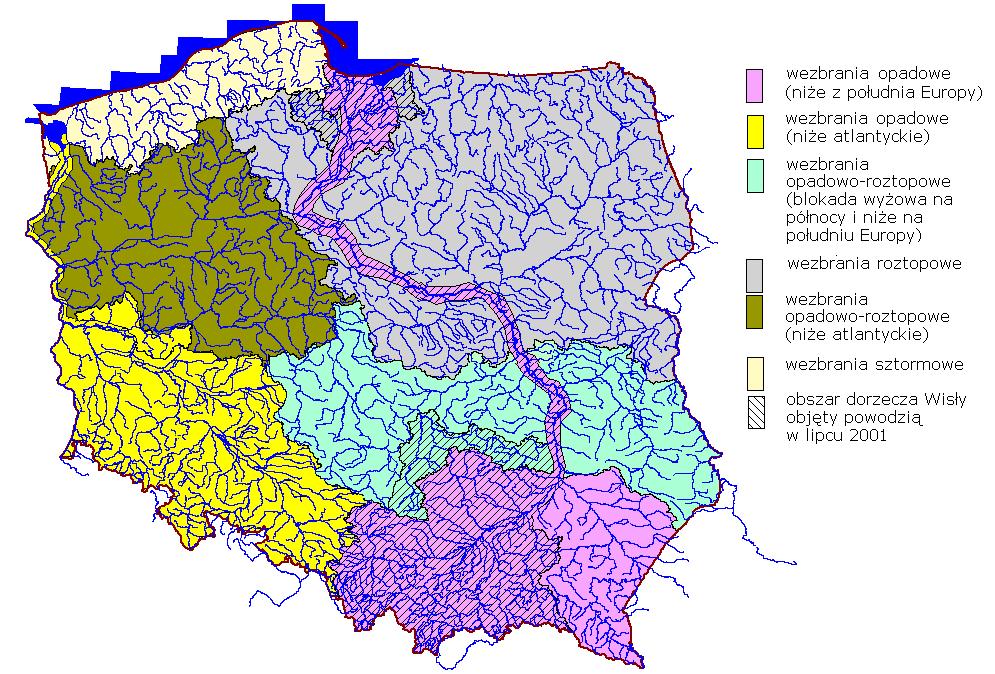 Klasyfikacja wezbrań i powodzi Regiony dominacji