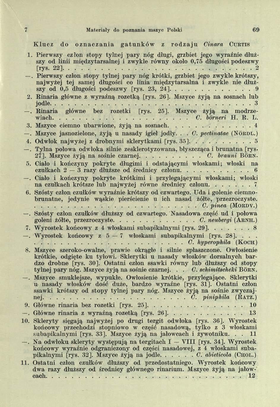 7 M ateriały do poznania m szyc Polski 6 9 Klucz do oznaczania gatunków z rodzaju Cinara C u rtis 1.