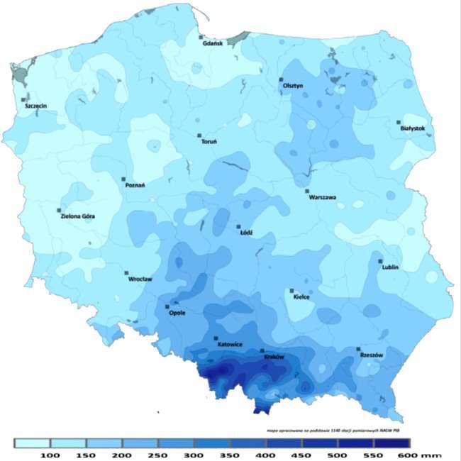 Sumy miesięczne opadów w maju 2010r. (źródło: Dorzecze Wisły monografia powodzi maj czerwiec 2010r.; IMGW PIB, 2011r.