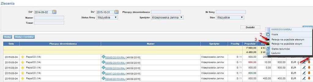 Rys. 137 Kreator relacji w Zleceniu Jak wypełnić formularze dla: Relacji na pojeździe własnym opisano w pkt 6.6.1.1, Relacji na pojeździe obcym opisano w pkt 6.