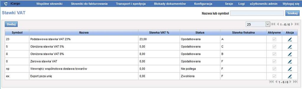 Przykładowe zmiany przedstawiono na Rys. 289. Rys. 289 Dostosowane stawki VAT w icargo Od wersji 19.4.