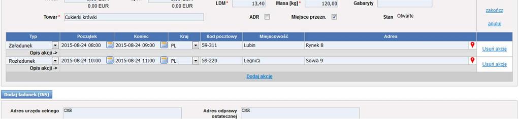 1 Zlecenie w PLN, relacja w EUR w Spedycji 1:1 Dodawać będziemy zlecenie z przychodem 3450 PLN, a relacja wystawiona będzie z kosztem 20 EUR.