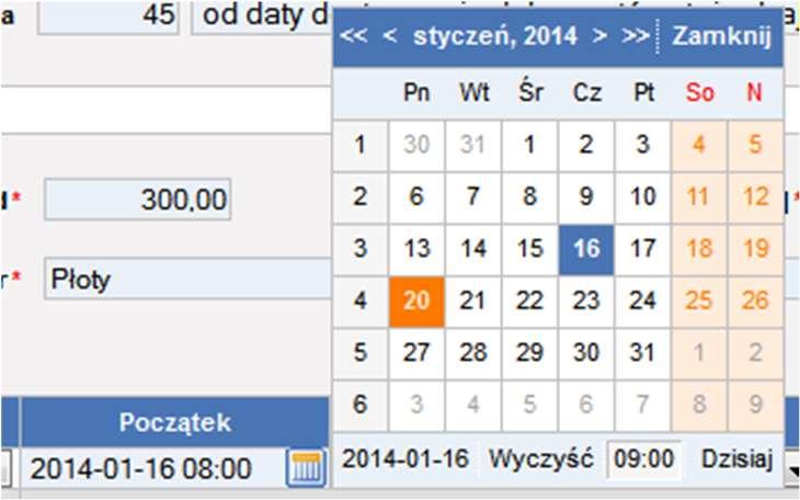 2.4.1 Wprowadzanie daty Rys. 19 Pole daty Każdorazowo datę można wybrać z wyświetlanego kalendarza.