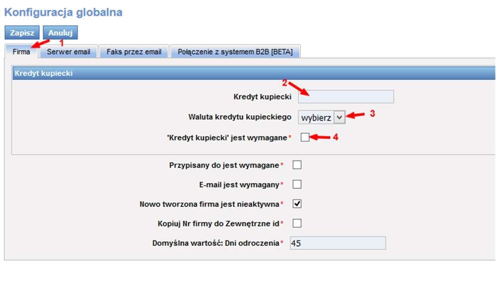 Rys. 78 Ustawienie parametrów kredytu kupieckiego 5.1.2.