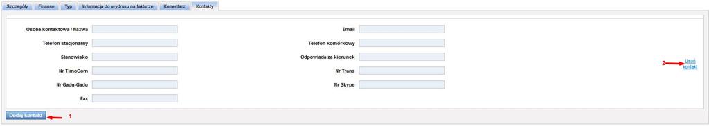 5.1.2.2.6 Kontakty W zakładce Kontakty (Rys. 80) możemy wprowadzić dowolną ilość pozycji, danych kontaktowych firmy, innych niż główne dane kontaktowe.