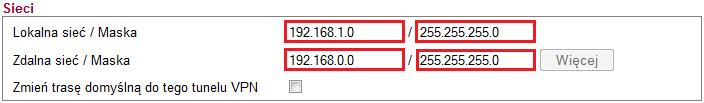 Konfiguracja części Sieci zgodna z założeniami przykładu: w przykładzie Lokalna sieć: 192.168.1.0, Maska: 255.