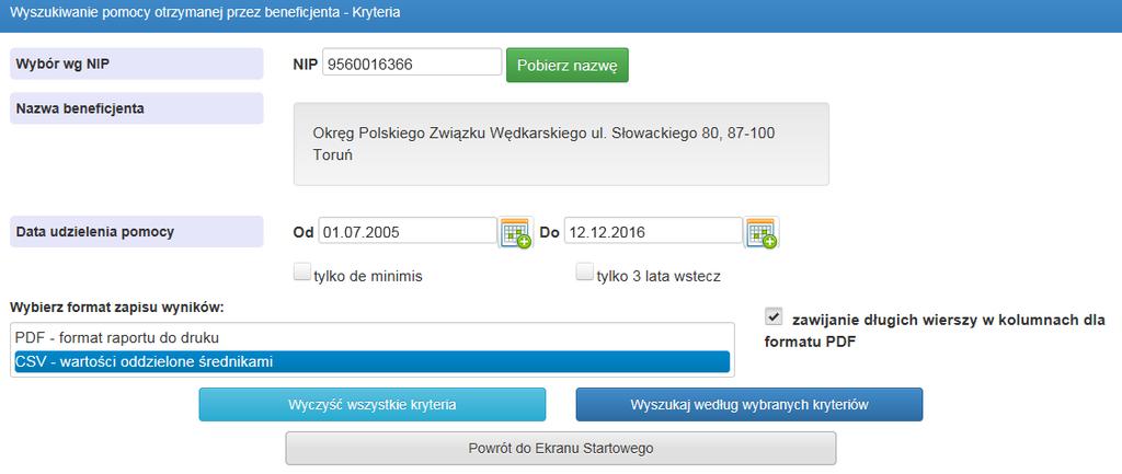 SUDOP wyszukiwanie Beneficjentów Wpisz NIP