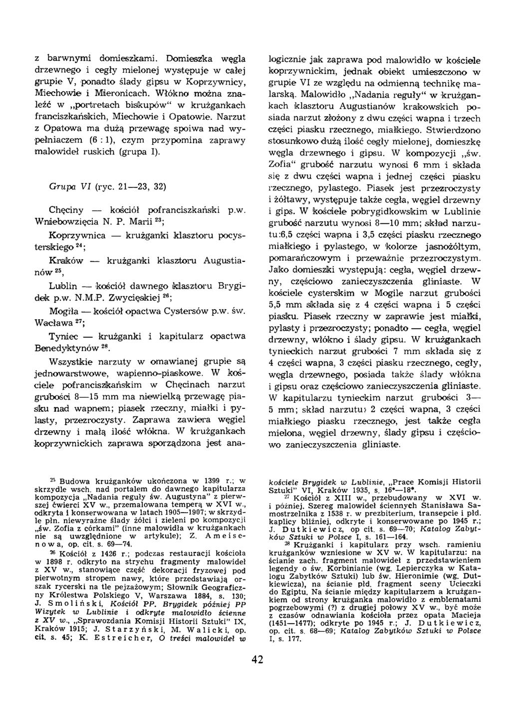 z barw nym i domieszkami. Domieszka węgla drzewnego i cegły mielonej w ystępuje w całej grupie V, ponadto ślady gipsu w Koprzywnicy, M iechowie i M ieronicach.