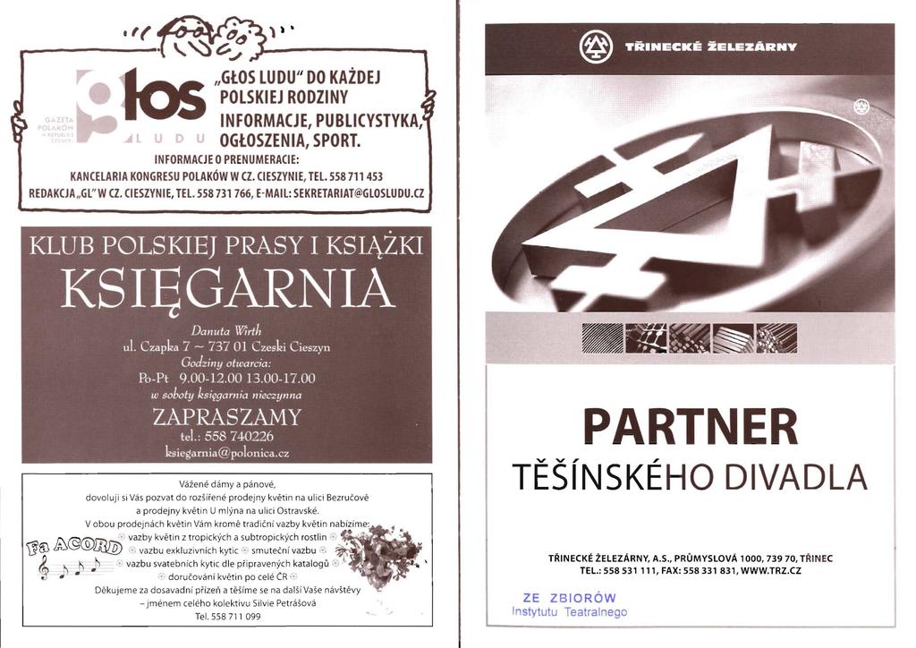 ' ~(;,: '( "'.,,- los GŁOS LUDU" DO KAŻDEJ POLSKIEJ RODZINY INFORMACJE, PUBLICYSTYKA, --" L OGŁOSZENIA, SPORT. INFORMACJE O PRENUMERACIE: KANCELARIA KONGRESU POLAKÓW W CZ. CIESZYNIE, TEL.