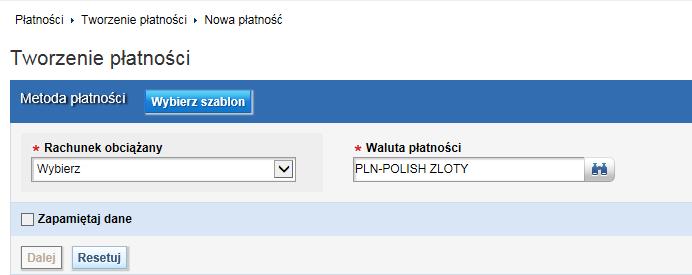 Nowa płatność wybierz, jeśli zamierzasz tworzyć płatność ręcznie Do stworzenia