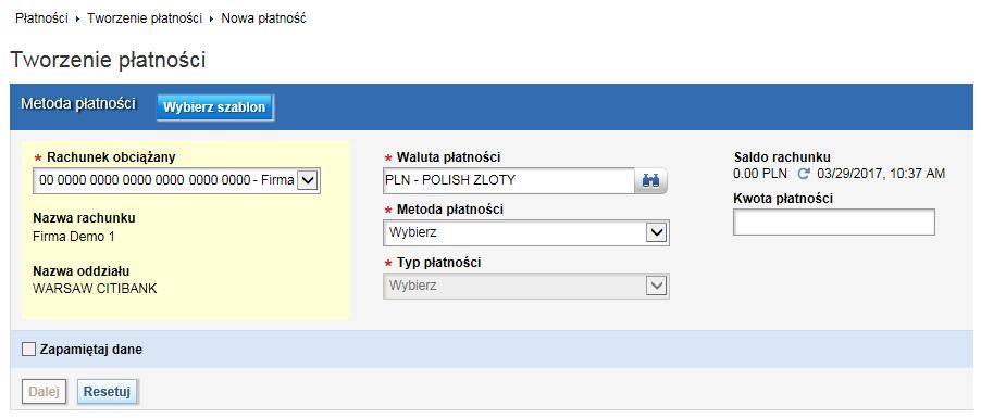 2. Typy płatności Formularz Nowej Płatności składa się z dwóch części: Metody płatności (A) i Szczegółów przelewu (B) (ta część pojawia się dopiero po wypełnieniu pierwszej części).