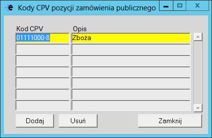 Jeżeli chcemy usunąć kod CPV