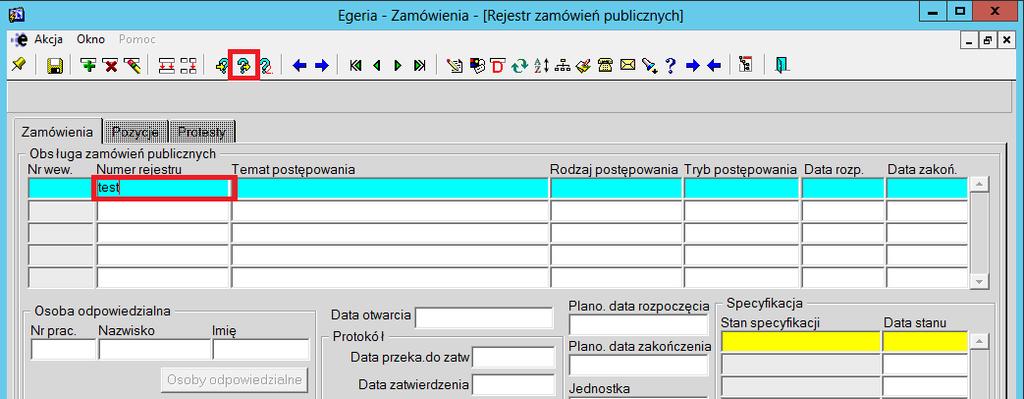 Np. zamówienia możemy szukać według numeru rejestru.