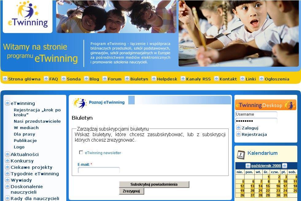 Elektroniczny biuletyn etwinning Aktualne wiadomości na temat ostatnich wydarzeń wysyłane, co tydzień Informacje
