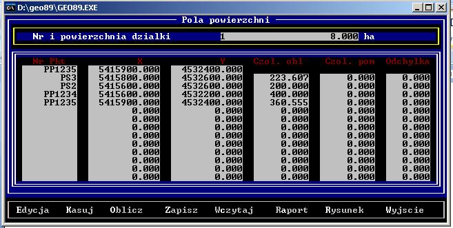 Przykład: Podział Podzielić działkę pp1235-ps3-ps2-pp1234 na dwie części o jednakowej powierzchni, linią przechodzącą przez punkt znajdujący się w połowie boku ps2-pp1234 (w wyniku naleŝy podać: pole