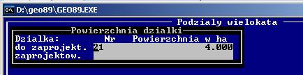 wielokąta - wpisać numer i pole projektowanej działki: np.